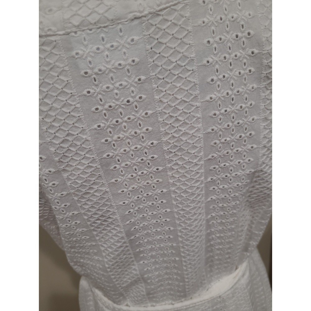 Liz Claiborne White Eyelet belted Shift dress Women SZ L pockets Beachy Vacation - Picture 6 of 12